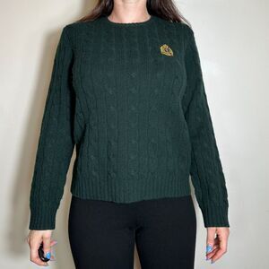 Lauren Ralph Lauren Green Crew Sweater with Gold Embroidery Size Medium